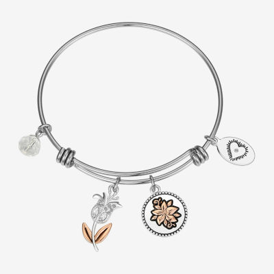 Footnotes Sister Stainless Steel Semisolid Flower Bangle Bracelet