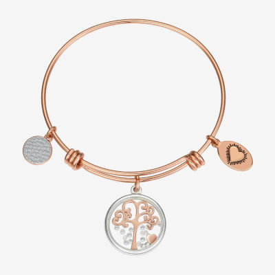 Footnotes Tree Stainless Steel Semisolid Round Bangle Bracelet