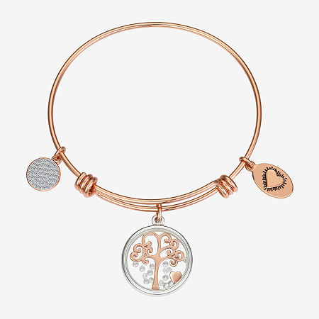 Footnotes Tree Womens Cubic Zirconia Stainless Steel Round Bangle Bracelet