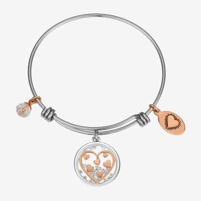 Footnotes Stainless Steel Semisolid Heart Bangle Bracelet