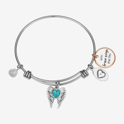 Footnotes Stainless Steel Semisolid Heart Wing Bangle Bracelet