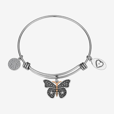 Footnotes Brave Womens Silver Tone Stainless Steel Butterfly Bangle Bracelet
