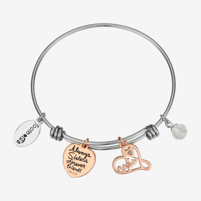 Footnotes Sisters Stainless Steel Semisolid Heart Bangle Bracelet