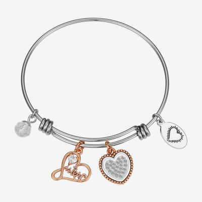 Footnotes Sisters Stainless Steel Semisolid Heart Bangle Bracelet