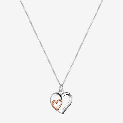 Footnotes Sister Sterling Silver 16 Inch Cable Heart Pendant Necklace