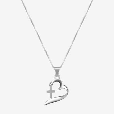 Footnotes Sterling Silver 16 Inch Cable Cross Heart Pendant Necklace