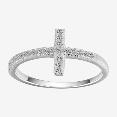 Footnotes Faith Pave Cubic Zirconia Sterling Silver Cross Band