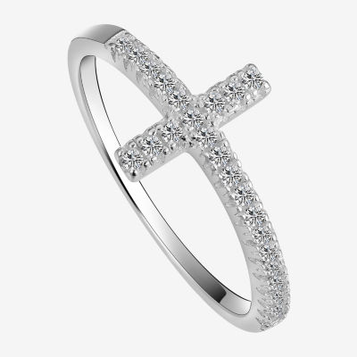 Footnotes Faith Pave Cubic Zirconia Sterling Silver Cross Band