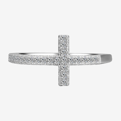 Footnotes Faith Pave Cubic Zirconia Sterling Silver Cross Band