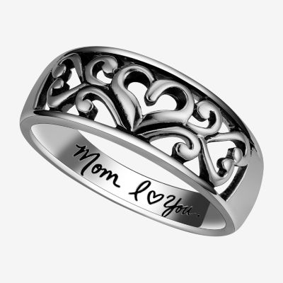 Footnotes Filigree Mom Sterling Silver Heart Band