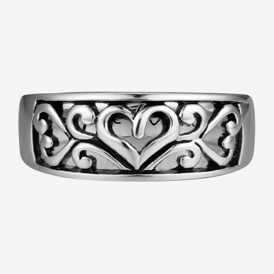 Footnotes Filigree Mom Sterling Silver Heart Band
