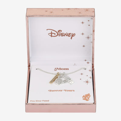 Disney Classics Mom Charm Cubic Zirconia Pure Silver Over Brass 16 Inch Cable Bar Mickey Mouse Pendant Necklace