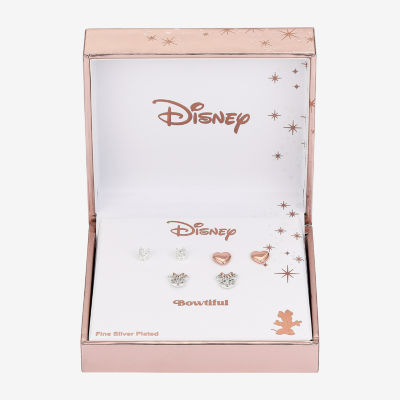 Disney Classics Stud Womens Cubic Zirconia Heart Minnie Mouse 3 Pair Earring Set