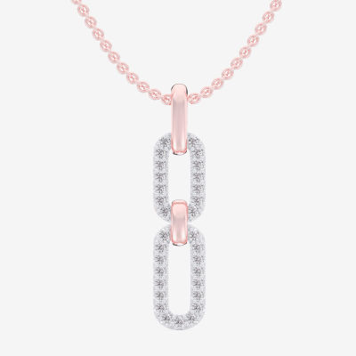(G-H / Si1-Si2) Womens 1/6 CT. T.W. Lab Grown White Diamond 10K Rose Gold Paperclip 18 Inch Pendant Necklace