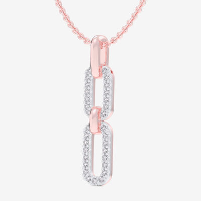 (G-H / Si1-Si2) Womens 1/6 CT. T.W. Lab Grown White Diamond 10K Rose Gold Paperclip 18 Inch Pendant Necklace
