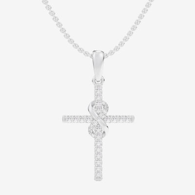 G-H / Si1-Si2) Womens 1/5 CT. T.W. Lab Grown White Diamond 10K White Gold Cross Pendant Necklace