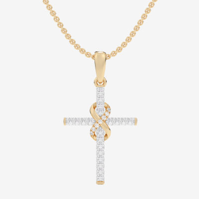 G-H / Si1-Si2) Womens 1/5 CT. T.W. Lab Grown White Diamond 10K White Gold Cross Pendant Necklace