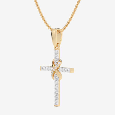 G-H / Si1-Si2) Womens 1/5 CT. T.W. Lab Grown White Diamond 10K White Gold Cross Pendant Necklace