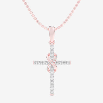 (G-H / Si1-Si2) Womens 1/5 CT. T.W. Lab Grown White Diamond 10K Rose Gold Cross Pendant Necklace