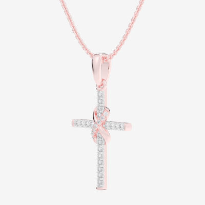 (G-H / Si1-Si2) Womens 1/5 CT. T.W. Lab Grown White Diamond 10K Rose Gold Cross Pendant Necklace