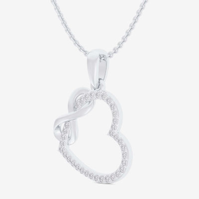 G-H / Si1-Si2) Womens 1/5 CT. T.W. Lab Grown White Diamond 10K White Gold Heart Pendant Necklace