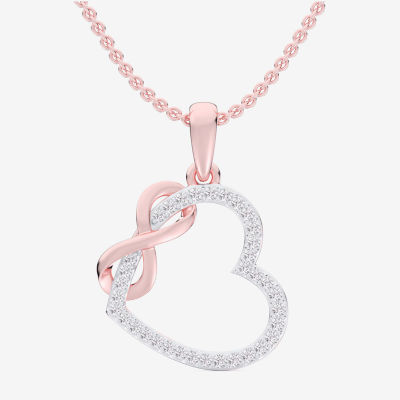 (G-H / Si1-Si2) Womens 1/5 CT. T.W. Lab Grown White Diamond 10K Rose Gold Heart Pendant Necklace