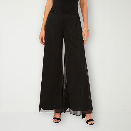 MSK Womens Mid Rise Wide Leg Palazzo Pant, Large, Black