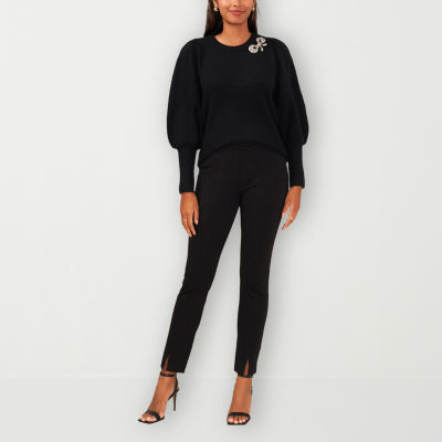 Sam And Jess Womens Round Neck Embellished Long Sleeve Pullover Sweater