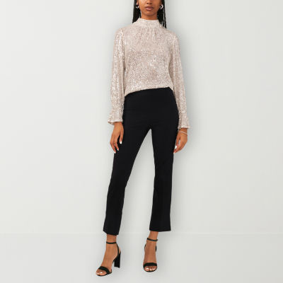 Sam And Jess Sequin Womens Mock Neck Long Sleeve Blouse