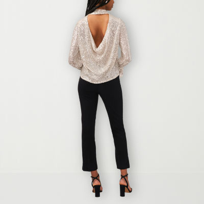 Sam And Jess Sequin Womens Mock Neck Long Sleeve Blouse