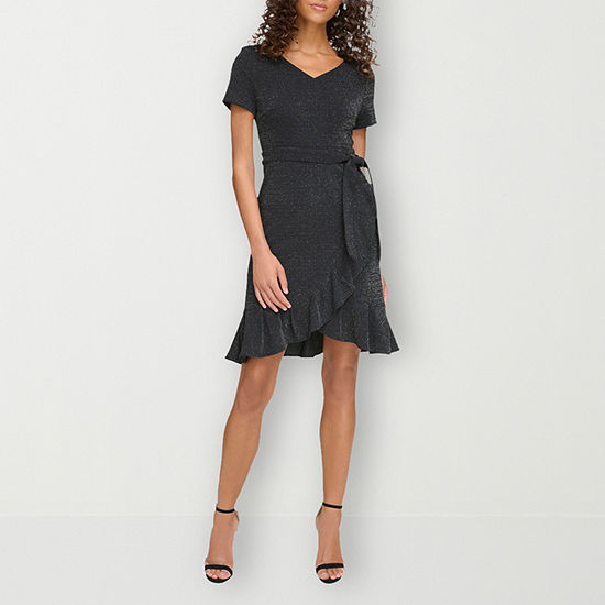 Marc New York Glitter Short Sleeve Midi Fit + Flare Dress, Color: Black ...
