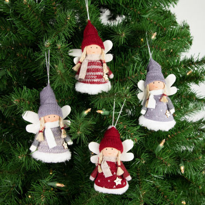 Northlight Red And Gray Plush Angel 4-pc. Christmas Ornament