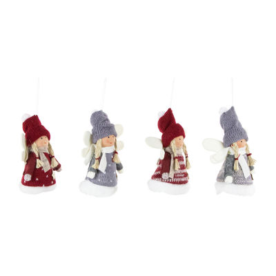 Northlight Red And Gray Plush Angel 4-pc. Christmas Ornament