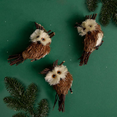 Northlight Sisal And Twig Owl 3-pc. Christmas Ornament