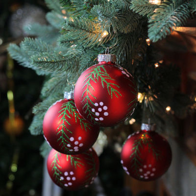 Northlight Red With Pine Needles Ball 4-pc. Christmas Ornament