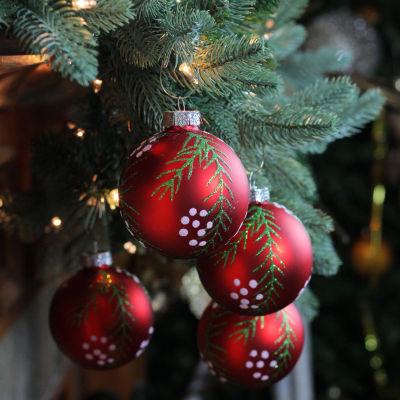Northlight Red With Pine Needles Ball 4-pc. Christmas Ornament