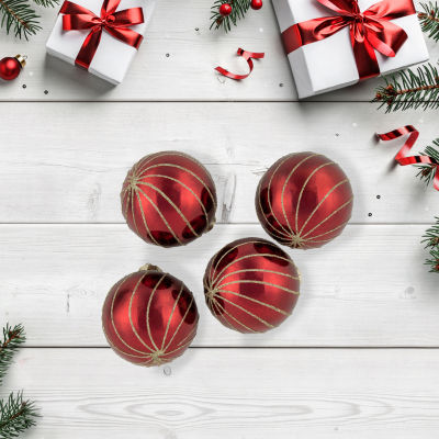 Northlight Red And Gold Striped Ball 4-pc. Christmas Ornament