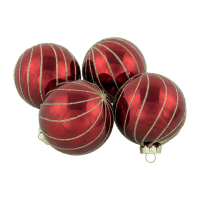 Northlight Red And Gold Striped Ball 4-pc. Christmas Ornament