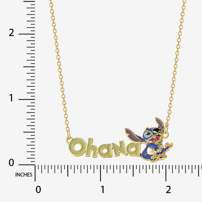 Disney Classics Ohana 18K Gold Over Brass 16 Inch Cable Stitch Pendant Necklace