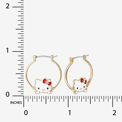 Crystal 18K Gold Over Brass Bow Hello Kitty Hoop Earrings