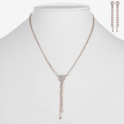 Monet Jewelry Timless Rose Gold Lariat Necklace And Drop Earring Glass Rose Tone 2-pc. Jewelry Set