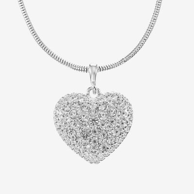 Liz Claiborne Pendant Necklace And Drop Earring Glass Silver Tone Heart 2-pc. Jewelry Set