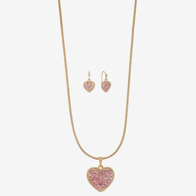 Liz Claiborne Pendant Necklace And Drop Earring Glass Silver Tone Heart 2-pc. Jewelry Set
