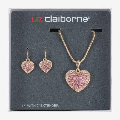Liz Claiborne Pendant Necklace And Drop Earring Womens Glass Heart 2-pc. Jewelry Set