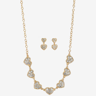 Monet Jewelry Collar Necklace And Drop Earring Womens Glass Heart 2-pc. Jewelry Set