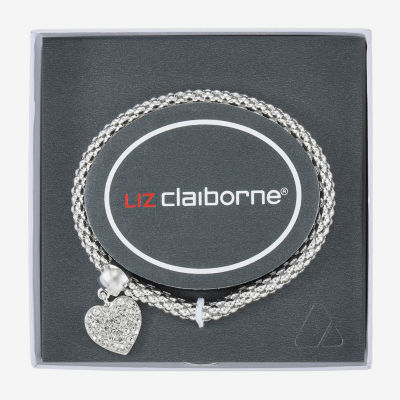 Liz Claiborne Silver Tone Glass Heart Stretch Bracelet