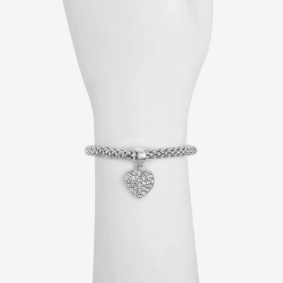 Liz Claiborne Silver Tone Glass Heart Stretch Bracelet