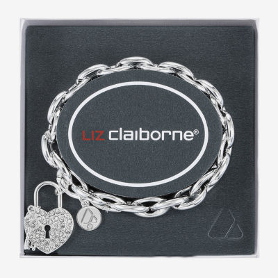 Liz Claiborne Silver Tone Glass Heart Stretch Bracelet
