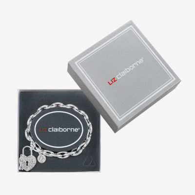 Liz Claiborne Silver Tone Glass Heart Stretch Bracelet