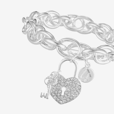 Liz Claiborne Silver Tone Glass Heart Stretch Bracelet